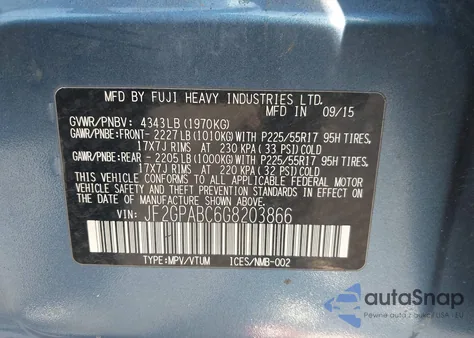 2016 Subaru Crosstrek 2.0I Premium z USA, uszkodzony, nr VIN JF2GPABC6G8203866